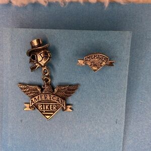 G & S 1986 American Biker Mismatched Earrings Skull in a Cowboy Hat and Logo